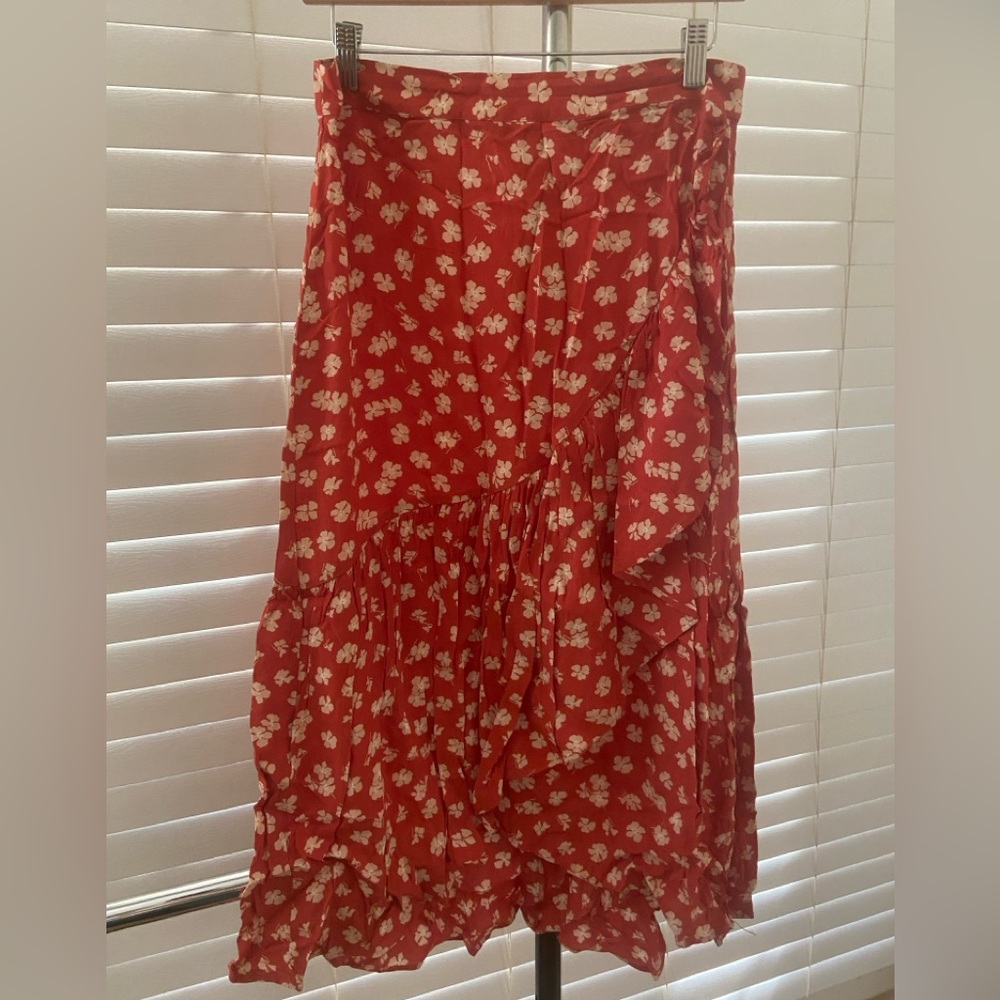 Madewell Red Floral Midi Skirt